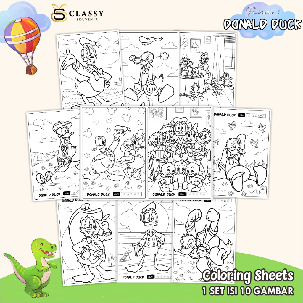 

LEMBAR GAMBAR MEWARNAI A4 - KERTAS MEWARNAI ANAK 1 SET ISI 10 LEMBAR - COLORING SHEETS FOR KIDS