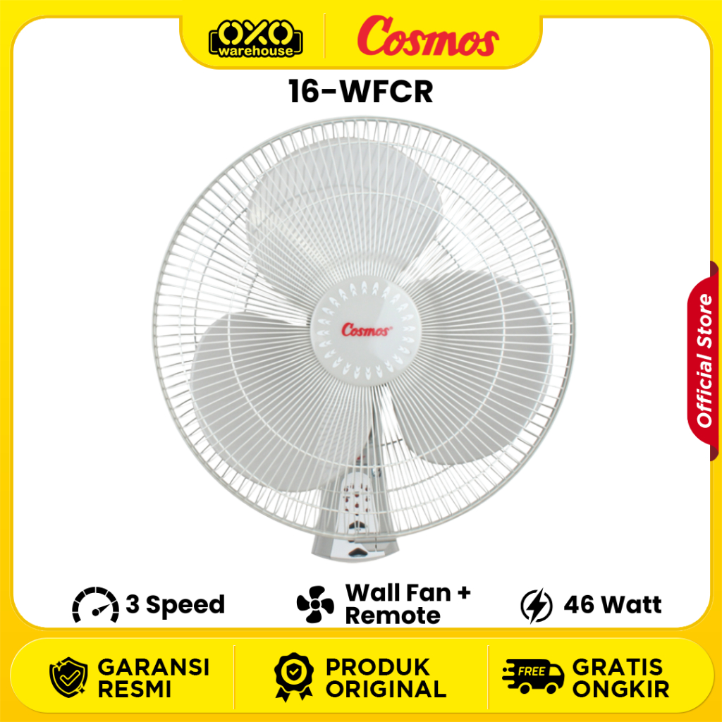 COSMOS Wall Fan 16-WFCR Kipas Angin Dinding + Remote 16 Inch Low Watt Garansi Resmi