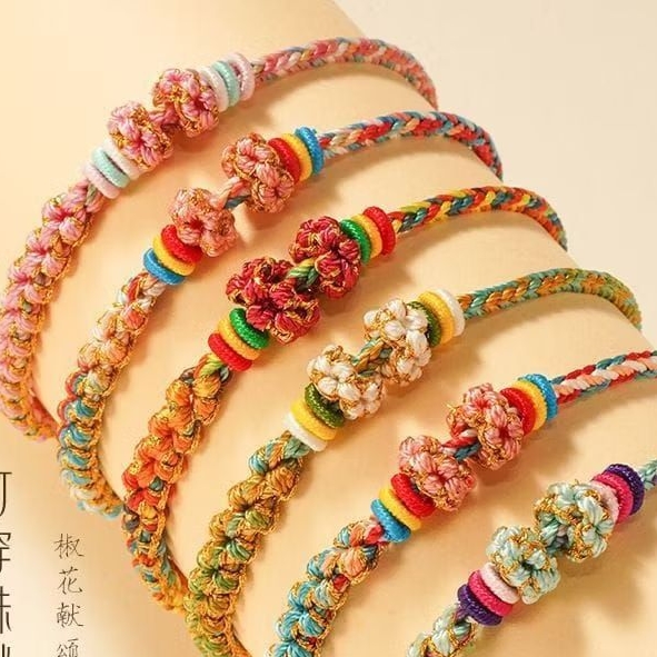Gelang DB | Gelang tali Tibet Bunga Samping Gelang Rajut Bracelet Gelang Hongkong Gelang Charm Emas 