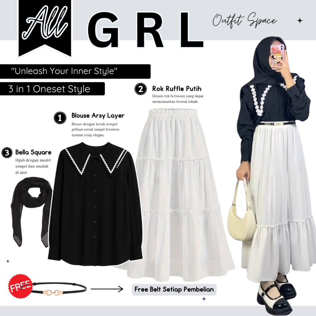 OOTD Wanita Remaja Kekinian | Hijab, Blouse Rempel, Rok Ruffle | OOTD Hijab Style - OS30