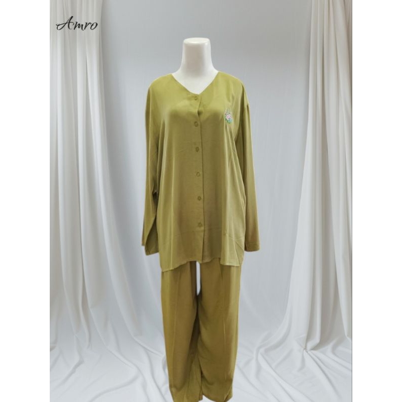 AMRO - PIYAMA RAYON AMRO JJ JUMBO POLOS TWILL // PIYAMA AMRO RAYON JUMBO LENGAN PANJANG BORDIR BUNGA