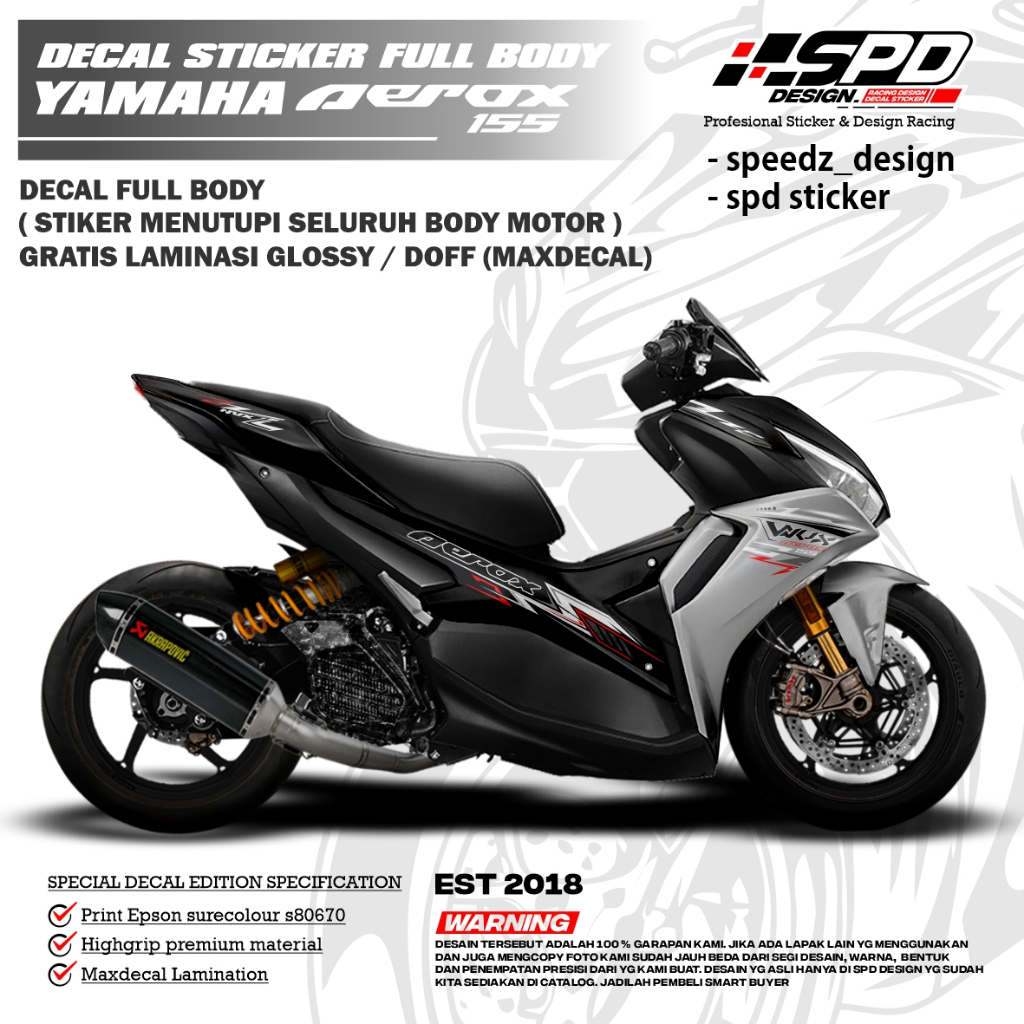 decal stiker aerox 155 full body hitam abu abu grey simple keren racing keren kekininian trend terba