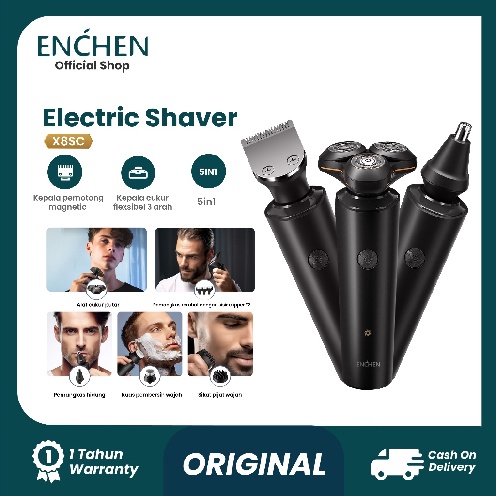 ENCHEN X8S-C Alat Cukur Rambut 5 in 1 Waterproof Alat Shaving Pencukur Kumis Listrik Magnetic