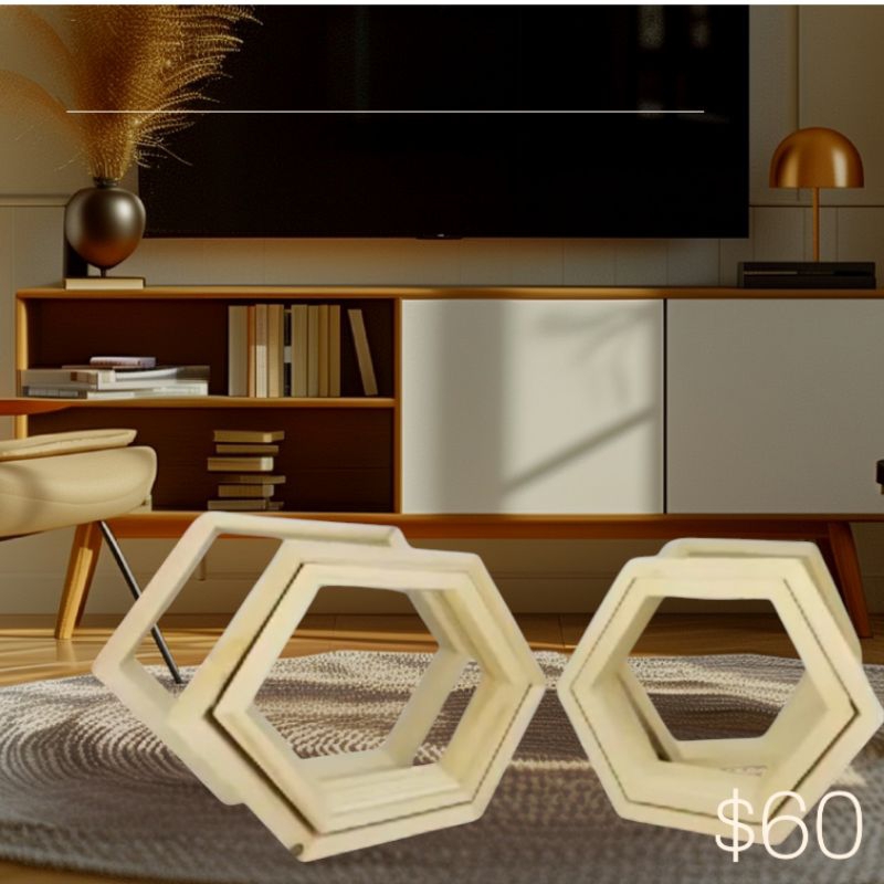 Rak Dingding Hexagonal Rak Dingding Aesthetic Rak Dingding Kayu 1 pcs