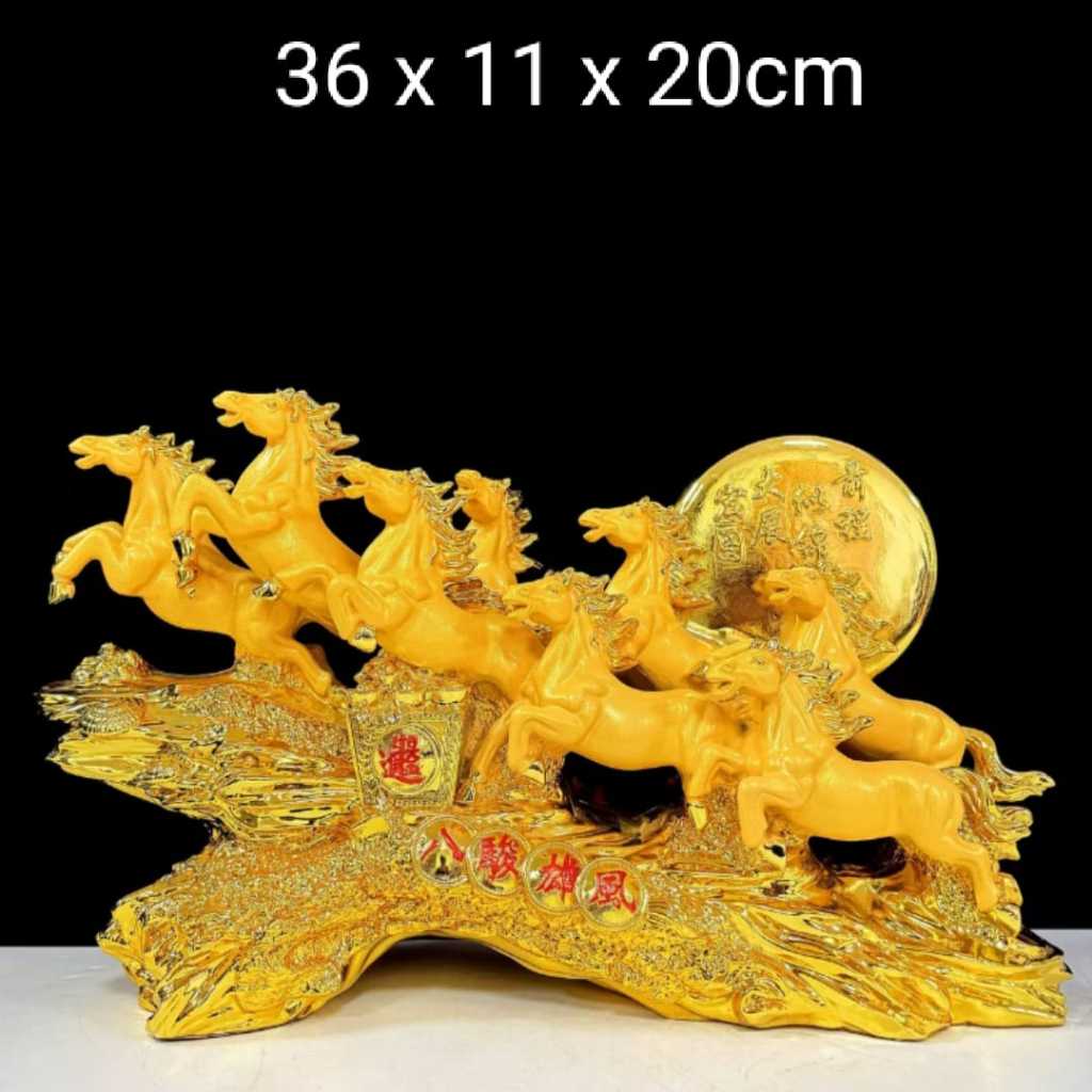 Pajangan Patung 8 Kuda  Emas Feng Shui – Simbol Keberuntungan & Kesuksesan Usaha