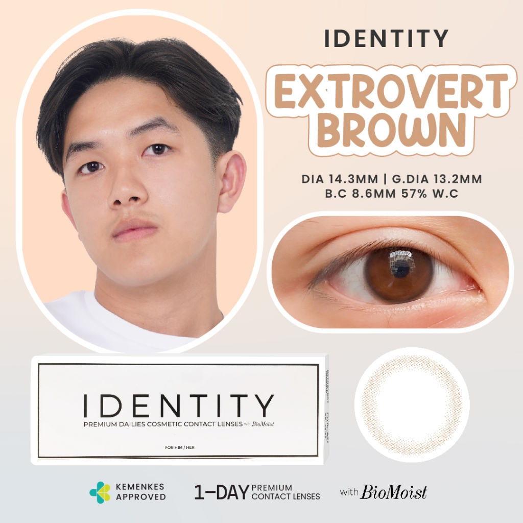 Identity Extrovert Brown With Biomoist 5 Pasang | 14.3mm Soflens Harian | Soflen Natural Sekali Paka