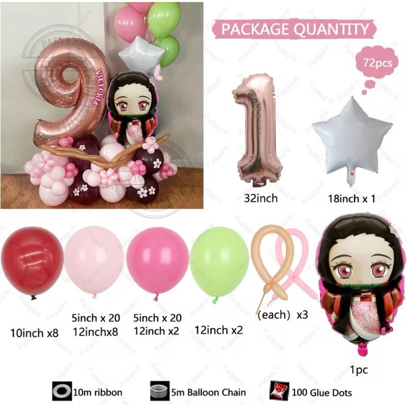 PAKET BALON DEMON SLAYER ANGKA ROSEGOLD