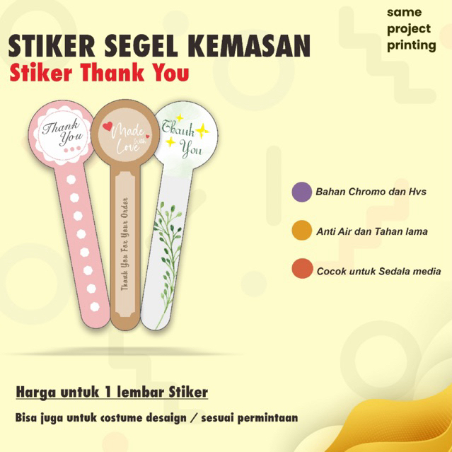 

Stiker Segel Thank You Kustom Bahan Cromo dan Hvs / Stiker segel kemasan Botol Costume
