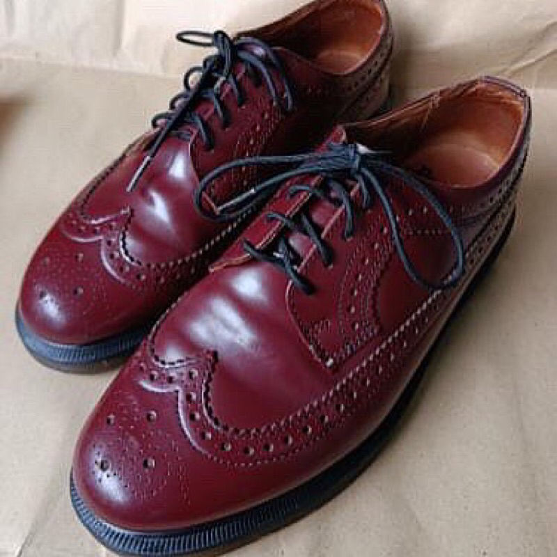 Dr Martens Brogues Wingtip 1461 3 hole red maroon  Pw Shoes No yellow stitch  7uk 41 eur Made in Tha