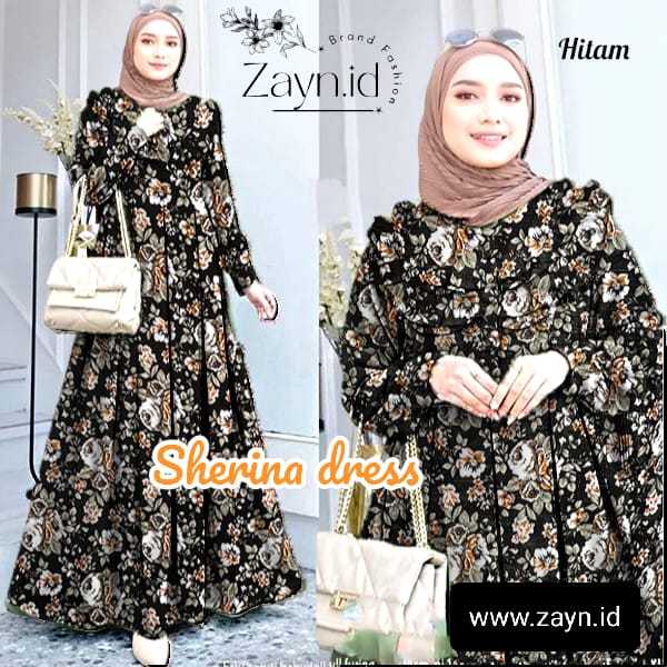 Gamis Wanita Muslim Kekinian Terbaru Motif Bunga-Bunga Dress Gamis Wanita Jumbo LD 110-120 cm