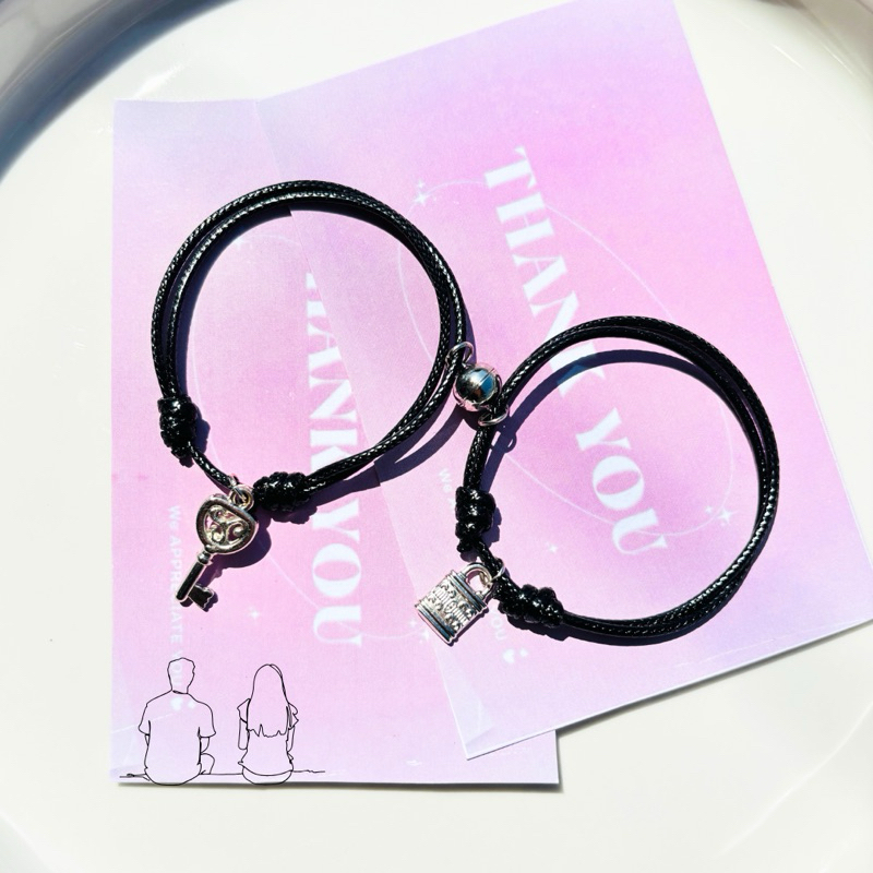 Gelang Couple Gembok Kunci Love | Gelang Couple magnet Bulan Gembok Kunci