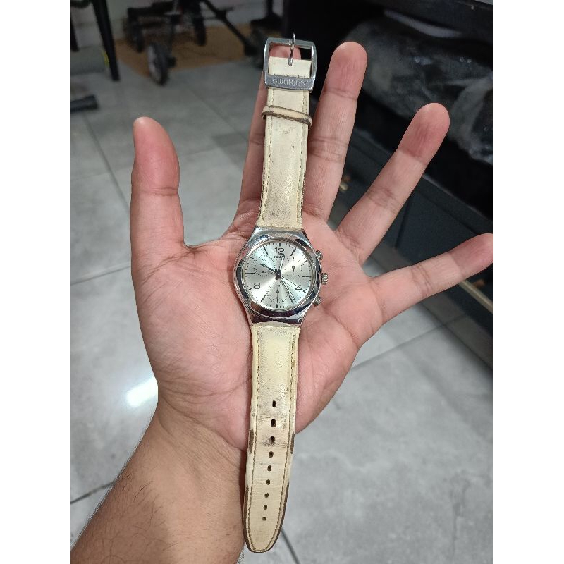 Jam Tangan Swatch Irony Cronograph Strap Kulit kondisi normal
