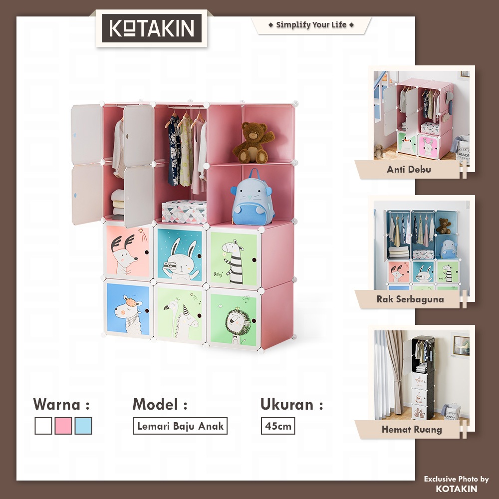 KOTAKIN Lemari Rakit Plastik DIY Wardrobe Pakaian Gantungan Rak Baju Anak Dewasa Jumbo Animal Charac