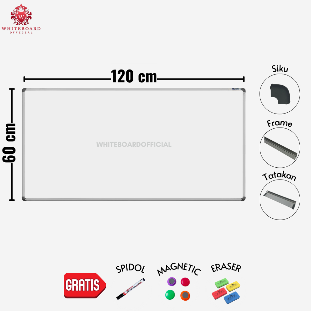 

SAKANA Papan Tulis White Board 60x120cm / Whiteboard Magnet Gantung Mudah Dihapus & Ditempel Magnet