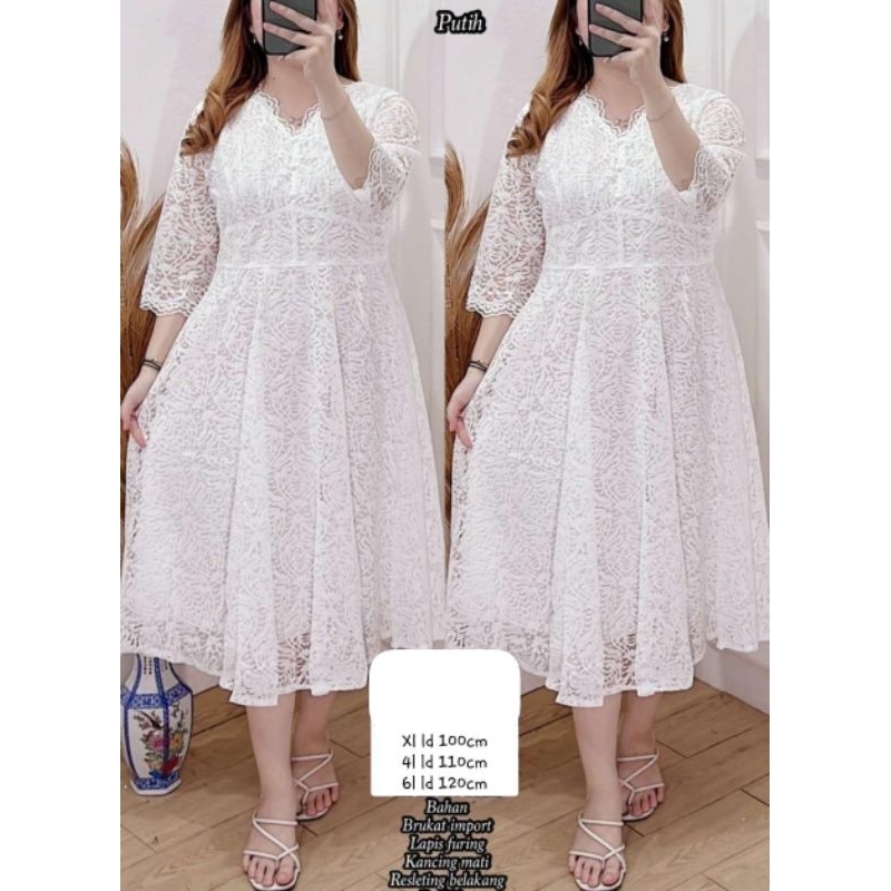Dress Putih/ Brokat Putih/ Premium Dress
