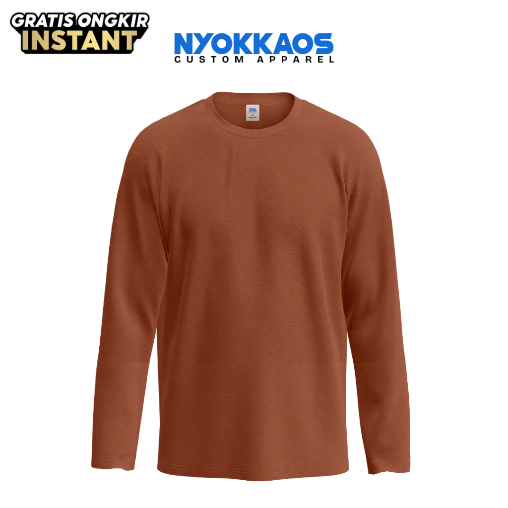 NYOKKAOS Kaos Polos 100% Katun Combed Premium 24S Knitto Textile Lengan Panjang - Orange Bata