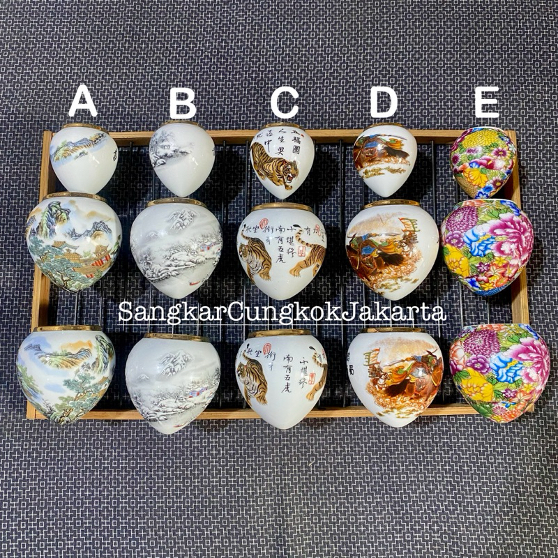 Cepuk Keramik Besar Mewah List Gold Murai Wambi Ori Cungkok Set3pcs