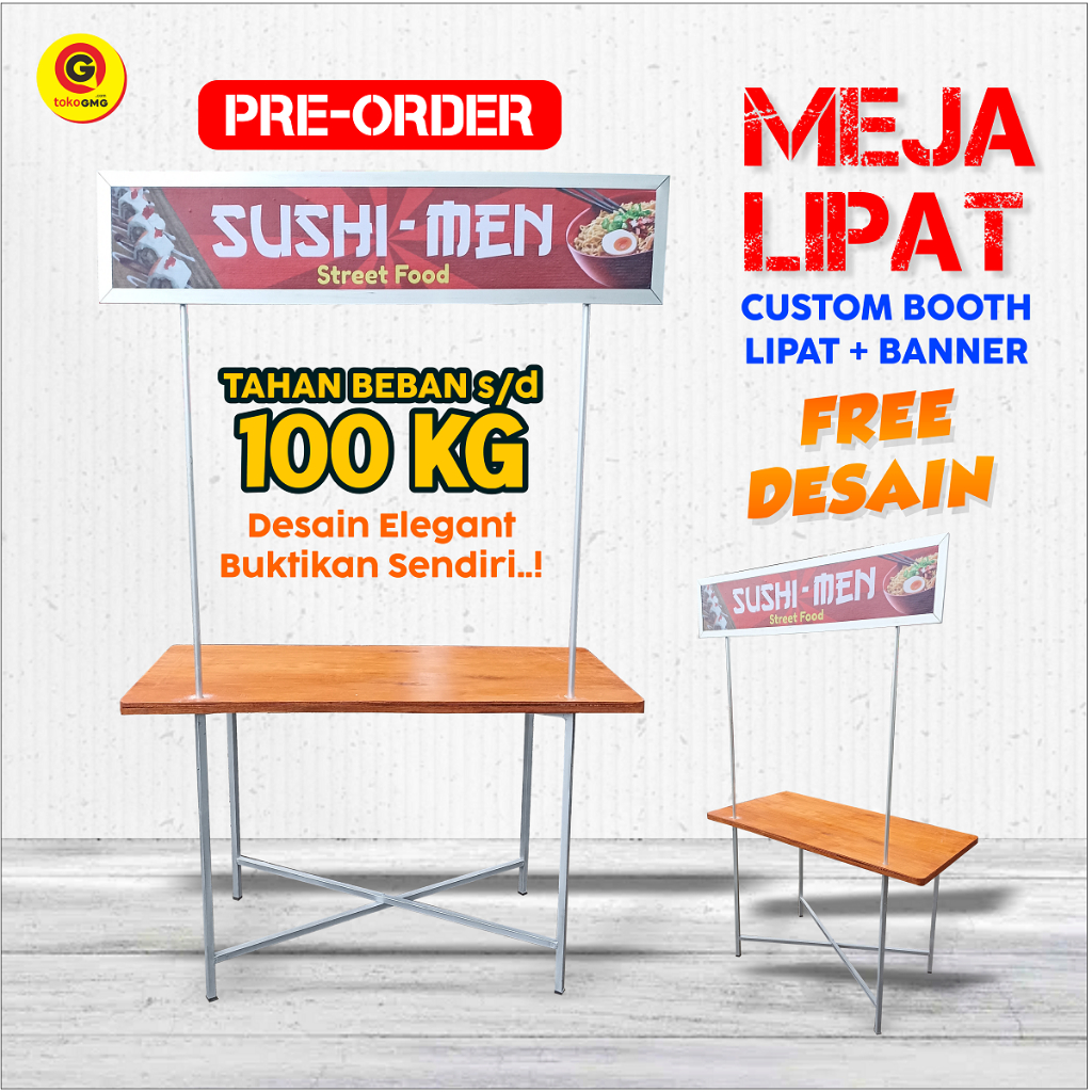 Meja Lipat Custom Booth Lipat | Meja Lipat Cat Mowilex | Meja Lipat Tiang Aluminium | Booth Portable