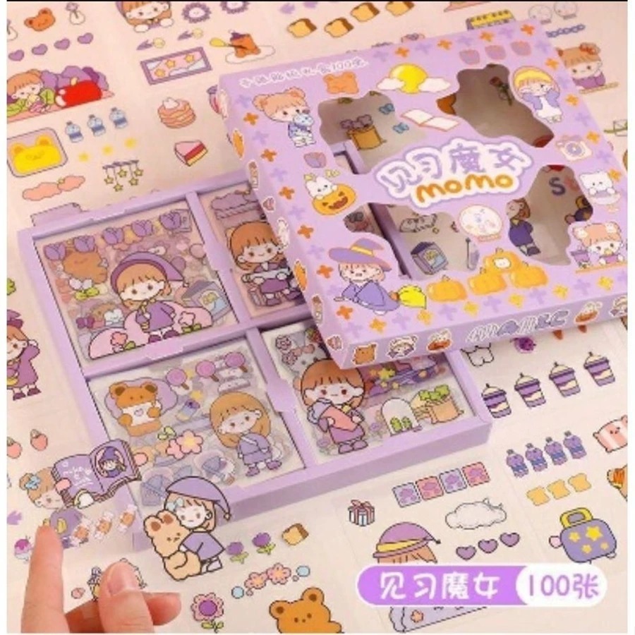 

[PT]Sticker Momo 1 Pack isi 100 Lembar pcs box motif kartun korea lucu anti air dekorasi DIY