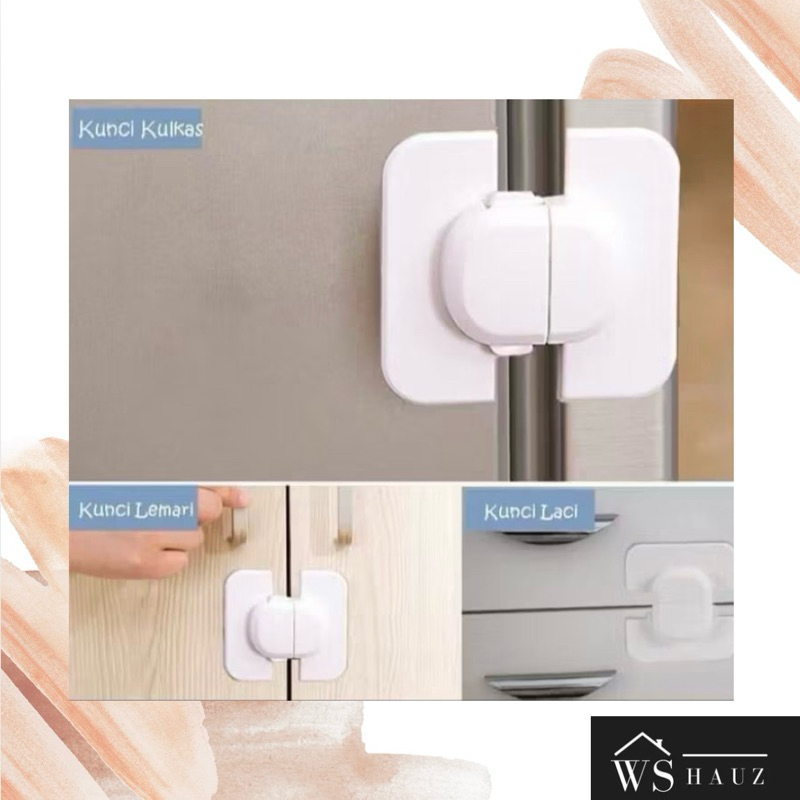 PENGAMAN PENGUNCI ADA TOMBOL PENGUNCI MODEL TEMPEL UNTUK MENGUNCI PINTU LEMARI ES KULKAS LACI LEMARI