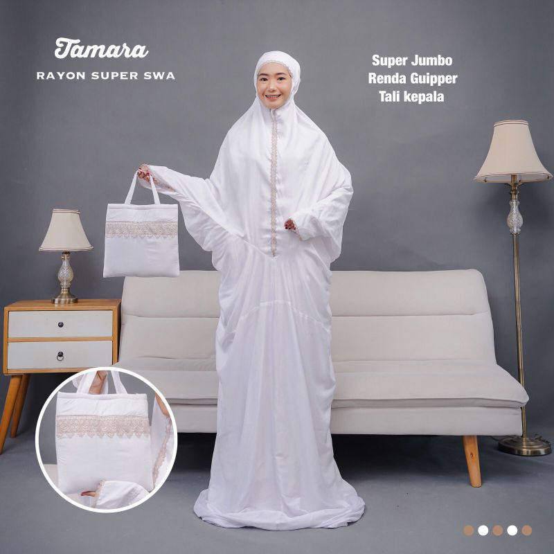 Mukena Terusan Putih Tamara bahan Rayon Solo SUPER JUMBO