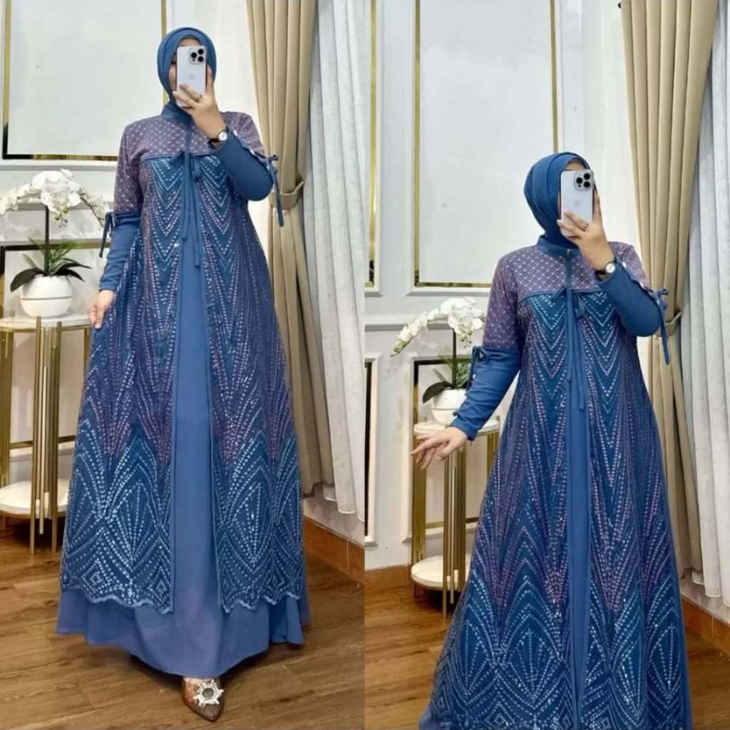 Gamis Brokat Premium Raisa Dress BL Bahan Ceruty Baby Doll Mix Brukat Baju Wanita Muslimah Terbaru M
