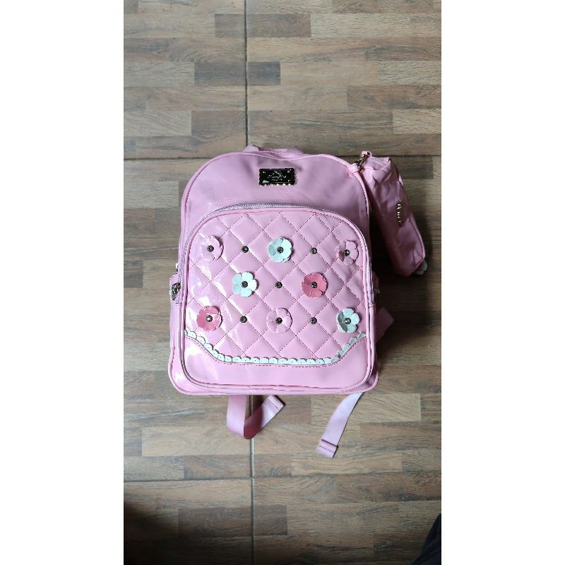 Tas Ransel Sekolah Cewek SD waterproof warna pink bonus tempat pensil preloved