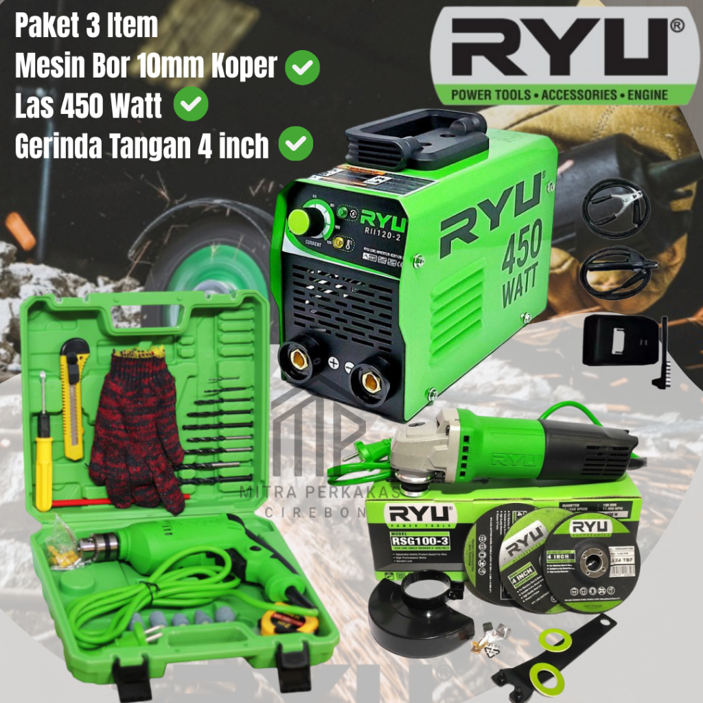 PROMO Bor Mesin Las 450 watt Trafo Las Listrik Mesin Las 450 watt Lengkap Gerinda ryu Bor Koper 10mm