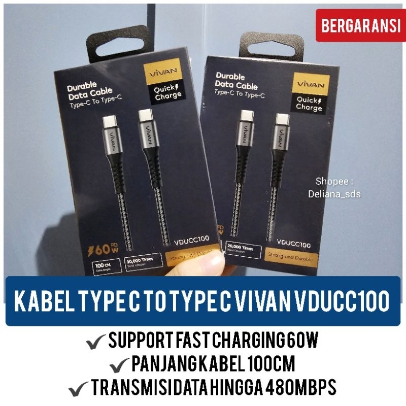 Kabel Type c to type c Vivan VDUCC100 Fast Charging 60W 1 Meter Bergaransi Kabel Type c to type c Vi
