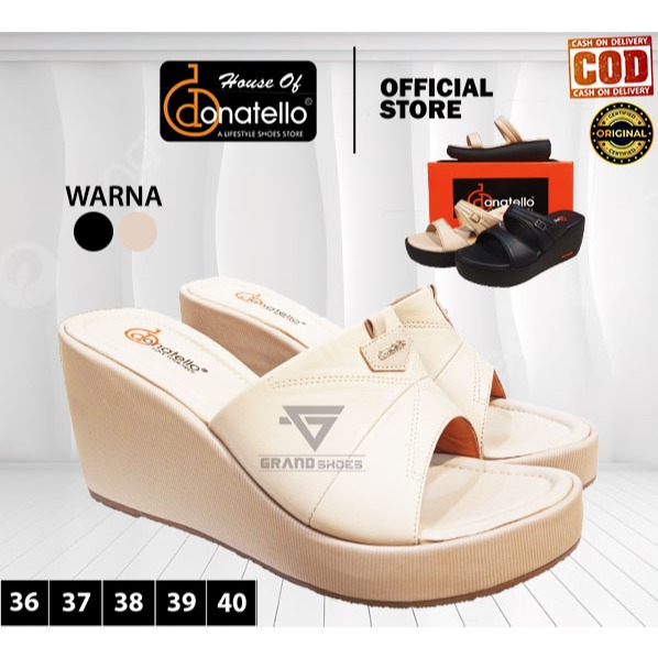 Donatello Sandal wedges slop wanita kasual anti slip ringan ORIGINAL