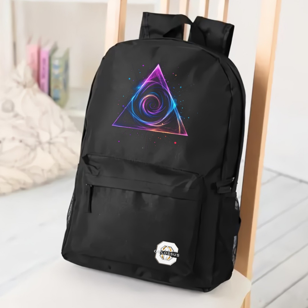 Tas Ransel Backpack Sekolah laptop keren pria wanita 3D Vortex Cosmic Neon premium Gaya Distro