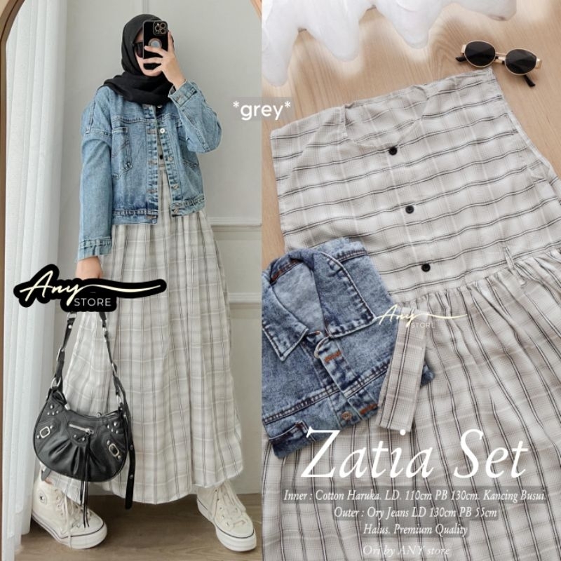 DMR Zatia Gamis kutung bahan katun set Jaket jeans by Any