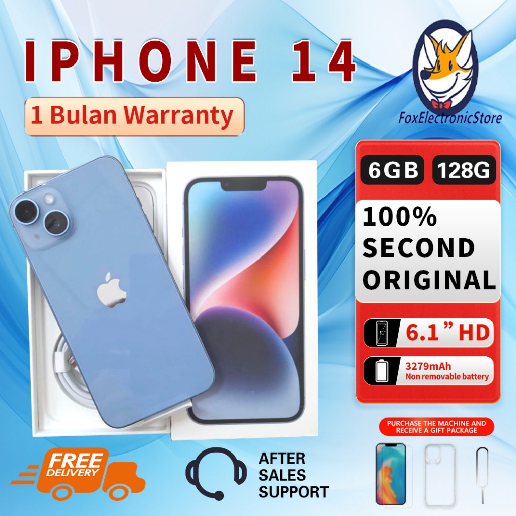 iPhone 14 128GB SECOND ORIGINAL100% RAM 6GB FULLSET 6.1"OLED-ORI 5G MULUS NORMAL 3UTOOLS ALL GREEN