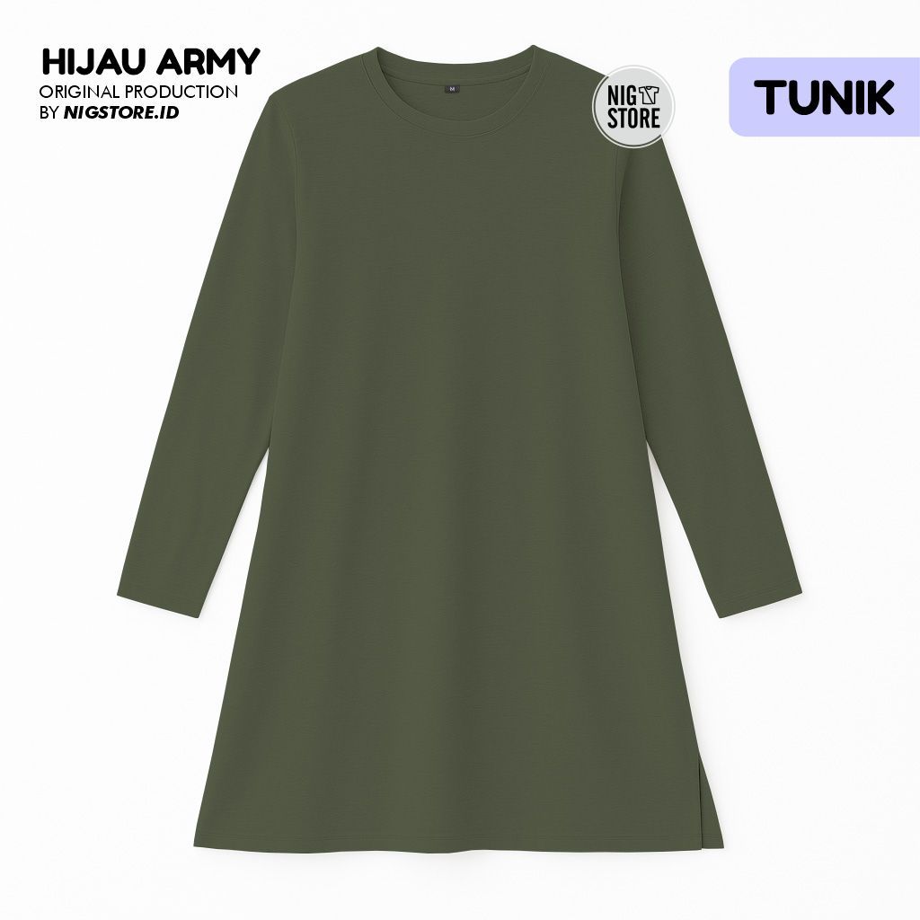 Nigstore - Kaos Tunik Polos Army Lengan Panjang Cotton Combed 30s - Wanita Muslim