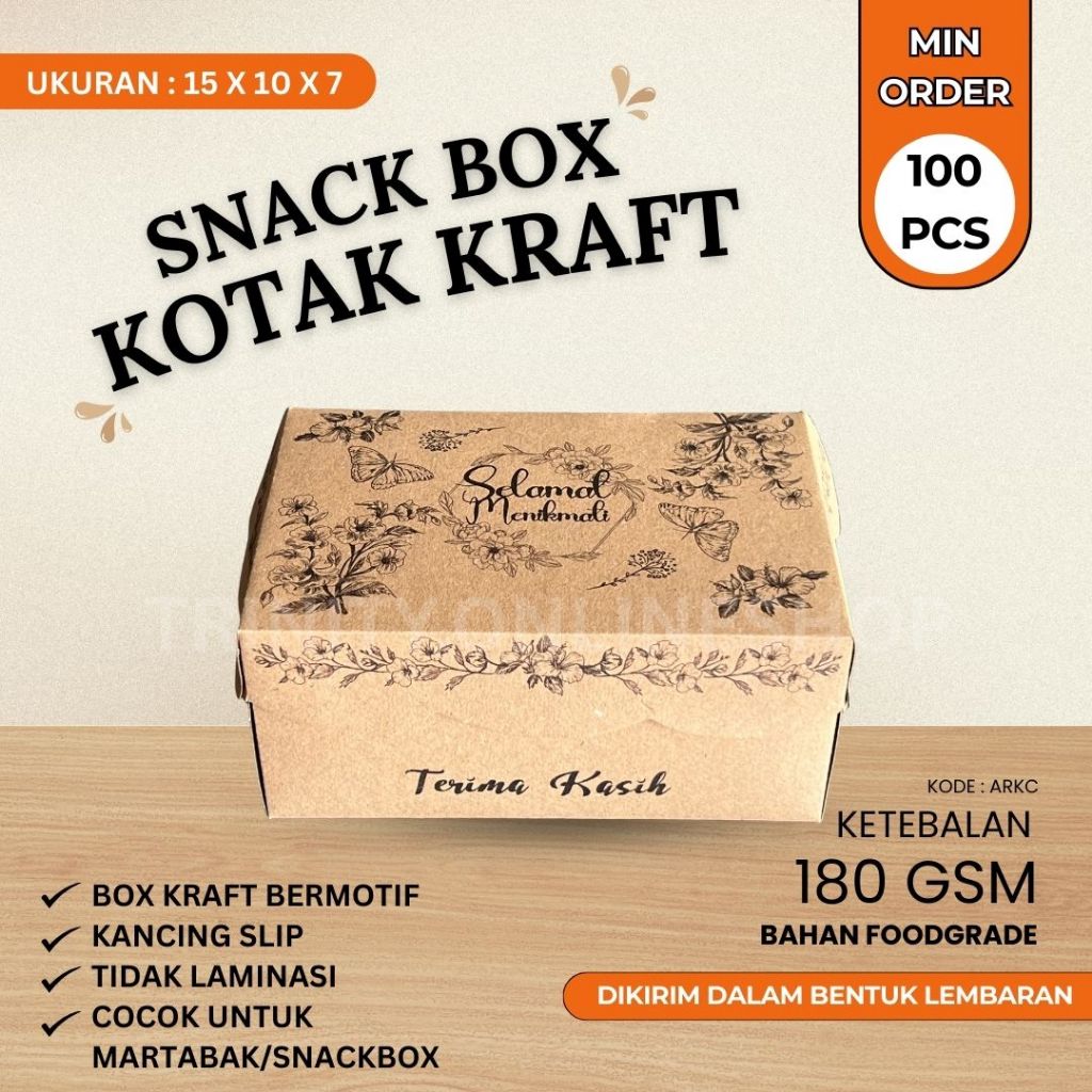 Kotak Snack Box ARKC Kraft 15x10x7 Kotak Martabak Dus Snackbox Model Renda ARKC Kotak ARK 180 gsm FO