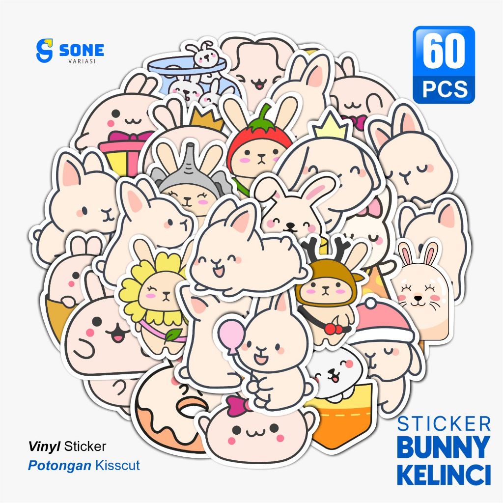 

Stiker Pack CUTE BUNNY / Sticker Kartun Anak Paper Vinyl Waterproof Glossy Dekorasi Buku Jurnal