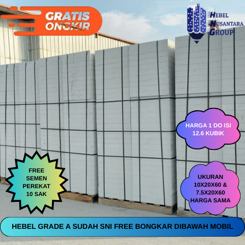 PROMO HEBEL/bata ringan GRDAE A UK 10X20X60 & 7.5X20X60 Langsung PABRIK free perekat 10sak