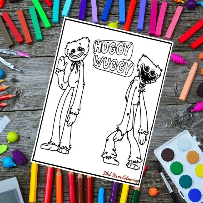 

Kertas Mewarnai Anak Huggy wuggy isi 10 Lembar / Kertas Gambar Tebal Bisa Pakai Cat Air, Spridol & Crayon