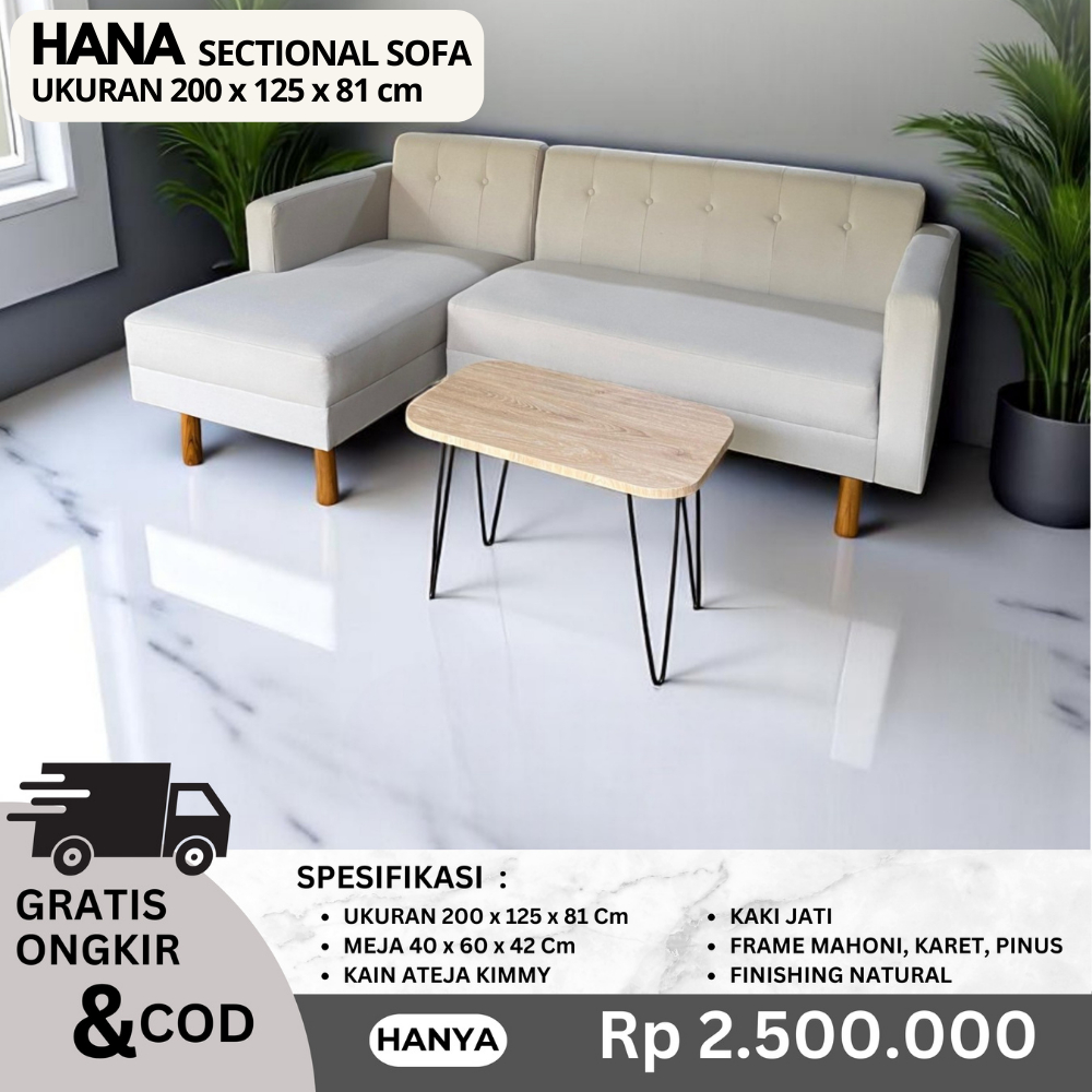 Sofa 2 Jutaan | Sofa Minimalis Ruang Tamu | Kursi Tamu Minimalis | Sofa 2 Seater  [ HANA SECTIONAL S