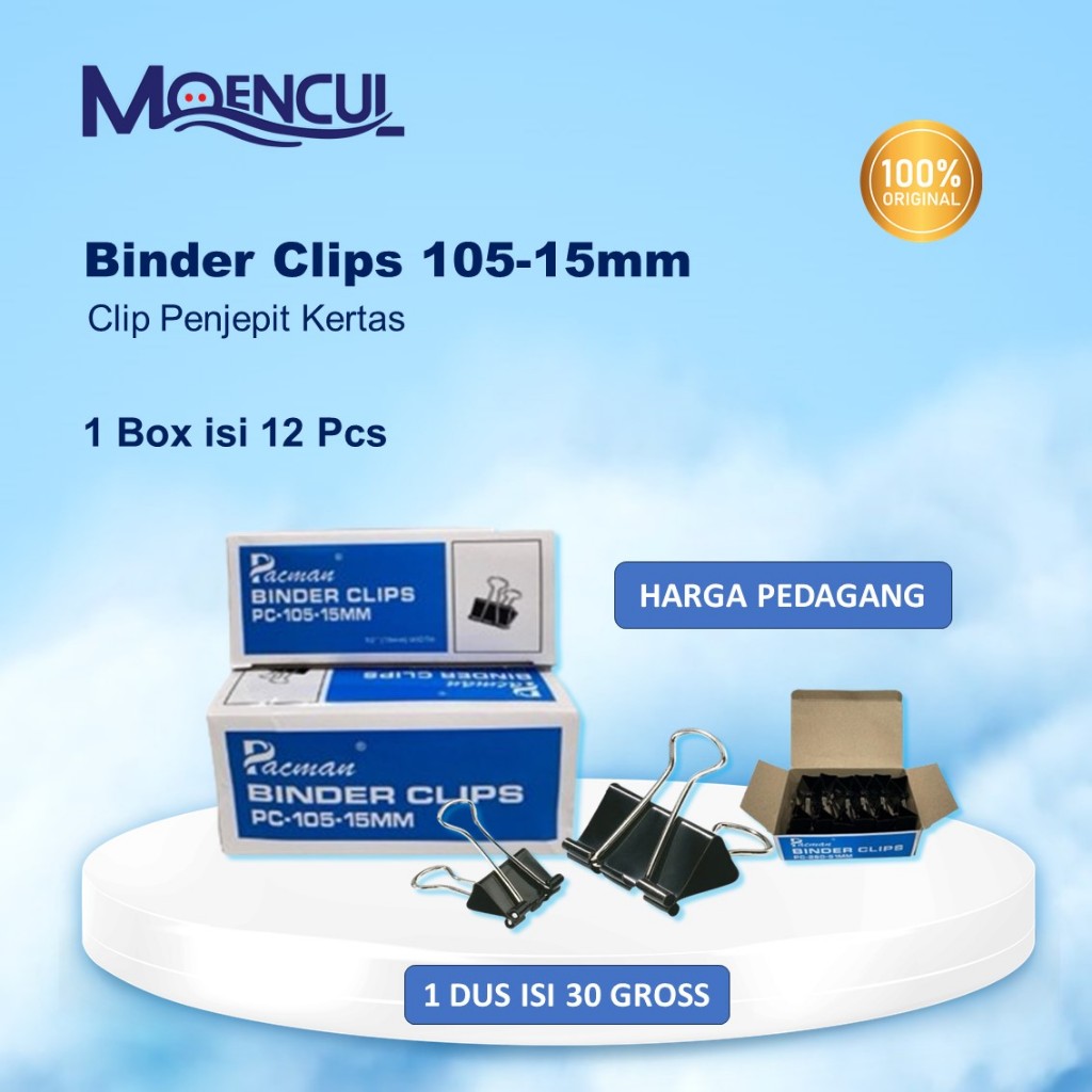 

1 Box isi 12 Pcs Binder Clips Pacman Ukuran 105-15MM | Penjepit Kertas Kecil, Sedang Dan Tebal