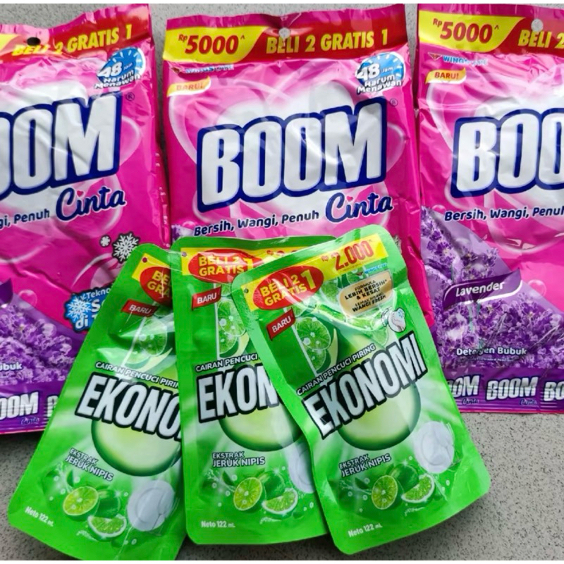 Ready stok paket hemat (3 Deterjen boom 5000 + 3 ekonomi cuci piring 2000)
