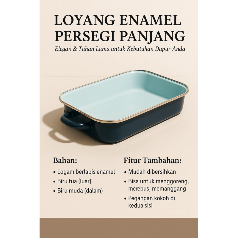 LASAGNA PAN PANCI KOTAK PRASMANAN TEBAL JUMBO 18”/46cm TANPA TUTUP/PANCI PENGGORENGAN ENAMEL TEBAL