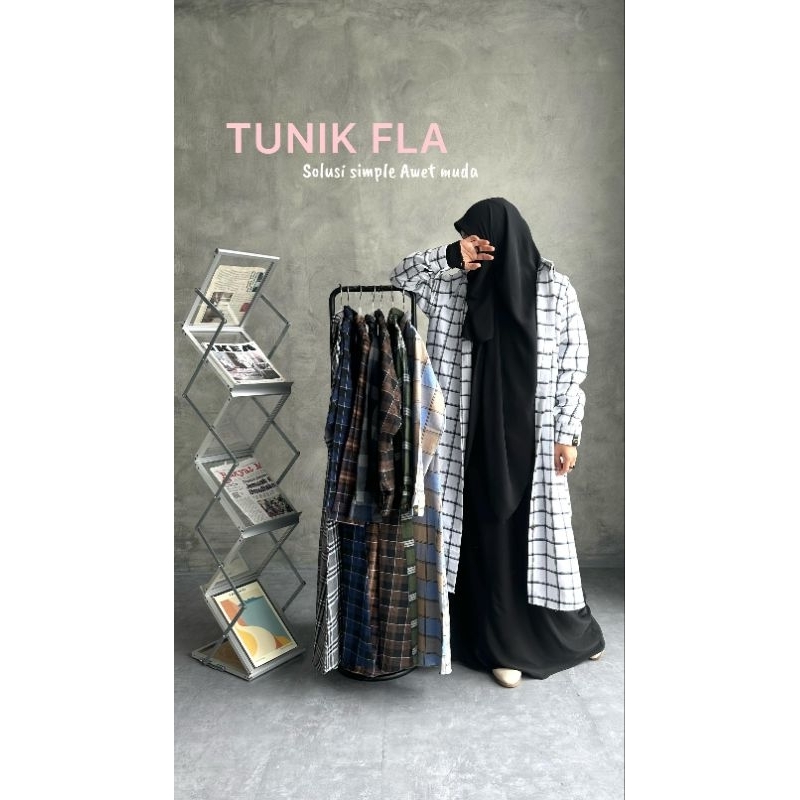 Fla Tunik Flanel Khumaira syari, Tunik Flanel, Tunik muslimah, Outer Flanel
