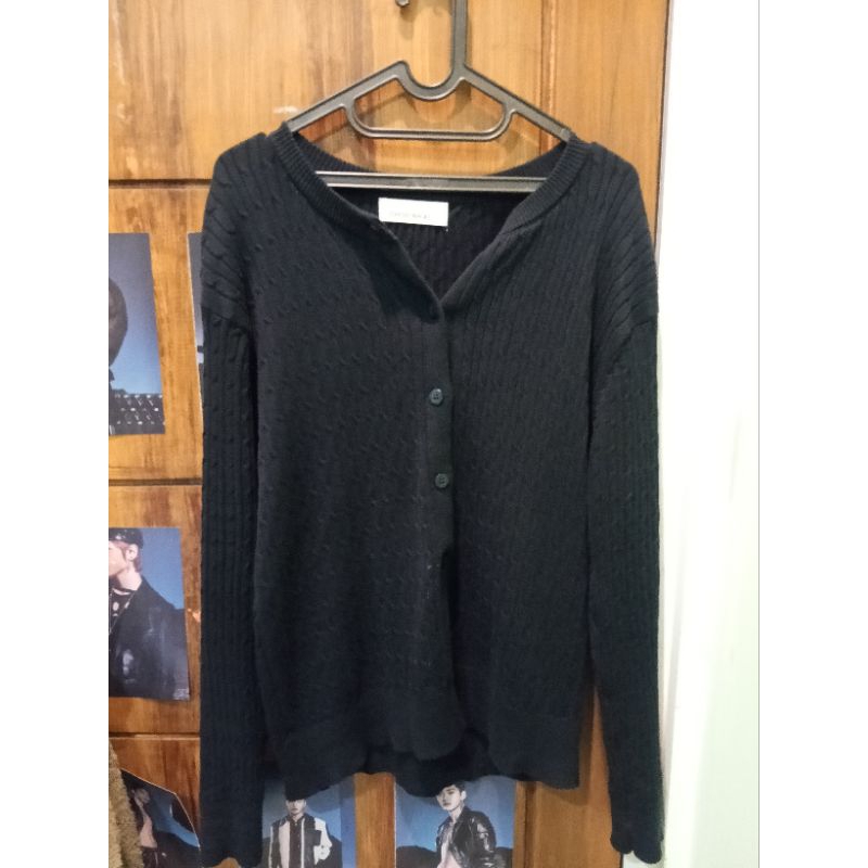 Preloved cable-knit cardigan, midnight blue