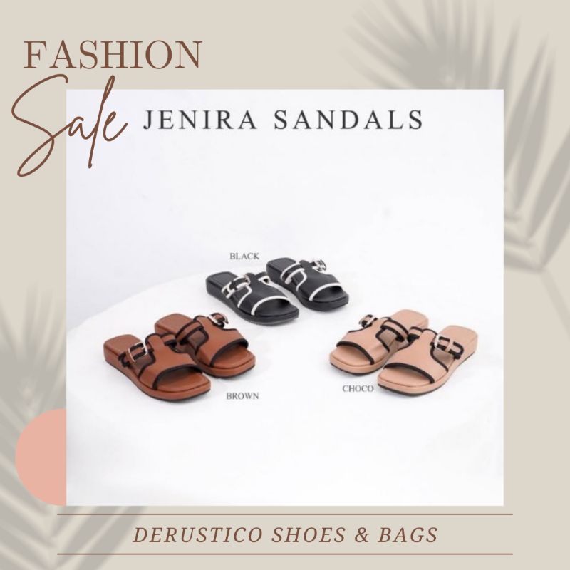 SANDAL FLAT WANITA CASUAL ELEGAN UNTUK JALAN MALL PASAR SEKOLAH PESTA UNIK MEWAH KEREN - JENIRASANDA