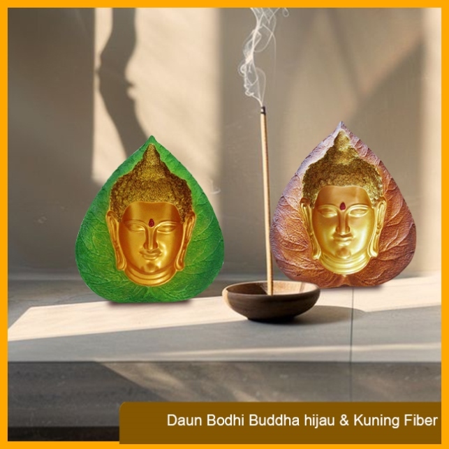 Pajangan Rupang Daun Bodhi Buddha Kuning & Hijau Fiber