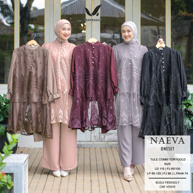 NAEVA ONESET BY VENTEDAILY / SETELAN BRUKAT TILE / SETCEL / SETELAN KULOT / LACE TUNIK SET / ALUNA L