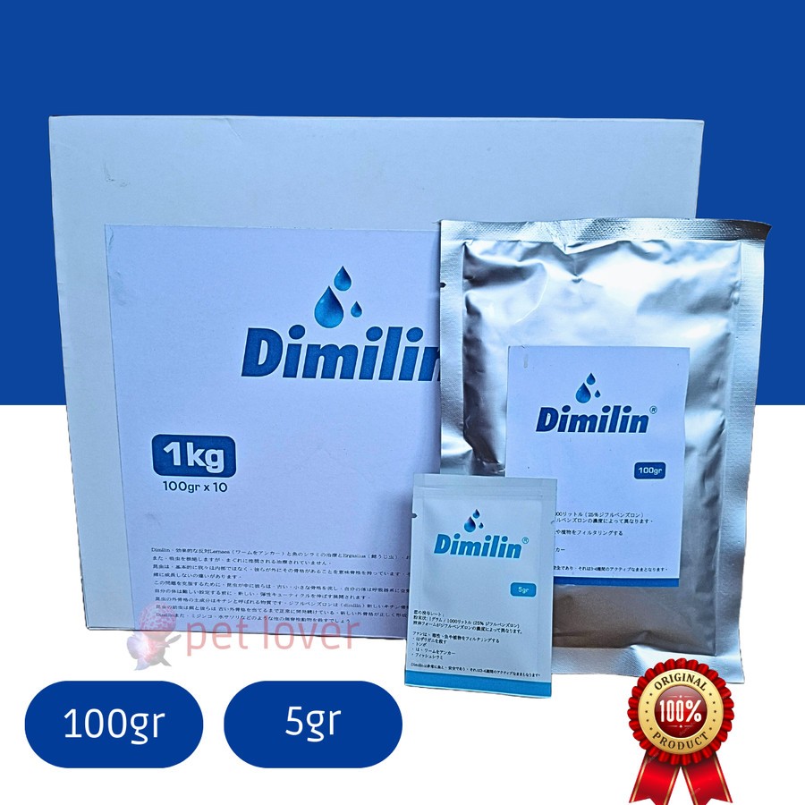 OBAT DIMILIN 5 GRAM / OBAT KUTU DIMILIN / OBAT PARASIT KUTU IKAN HIAS,IKAN MAS KOI, KARPER, BELUT SI