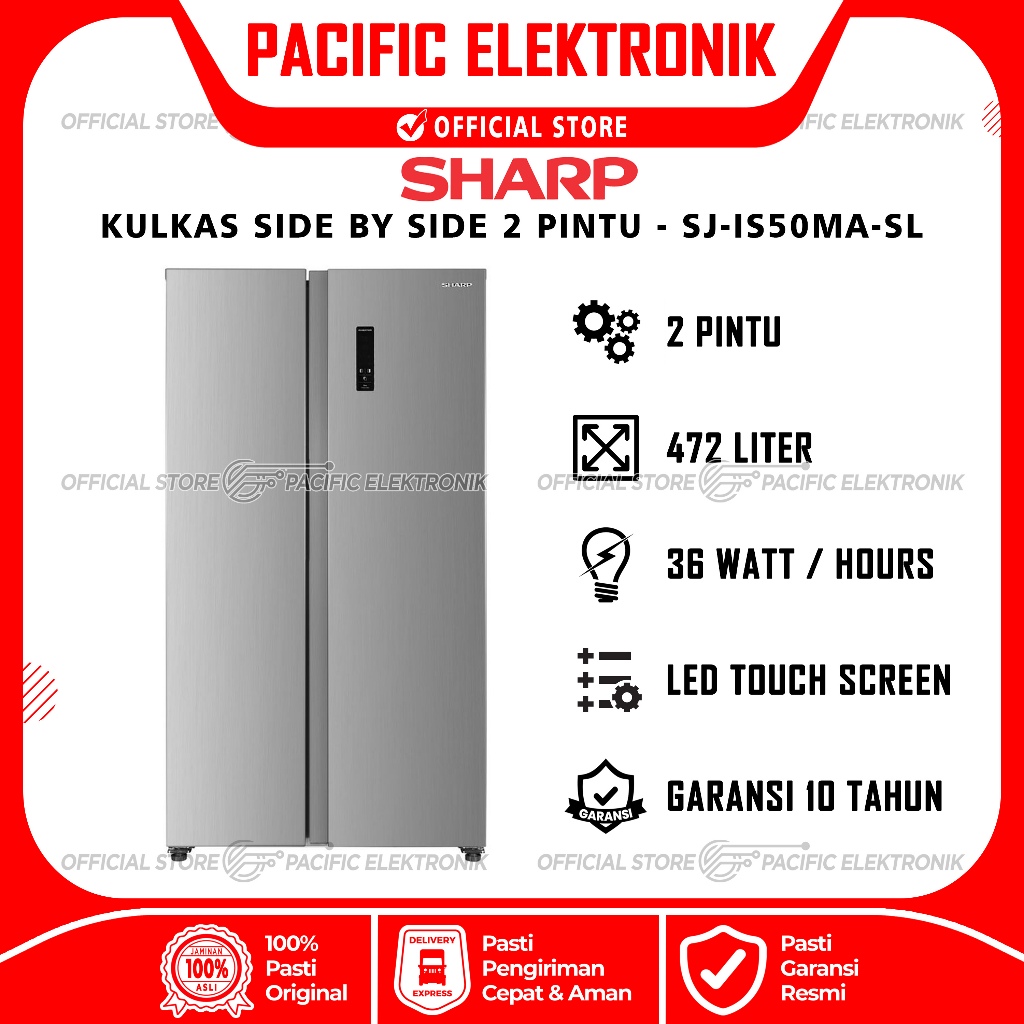 Kulkas Side By Side Sharp 2 Pintu 472Liter SJ-IS50MA-SL / 50MA / 50MASL