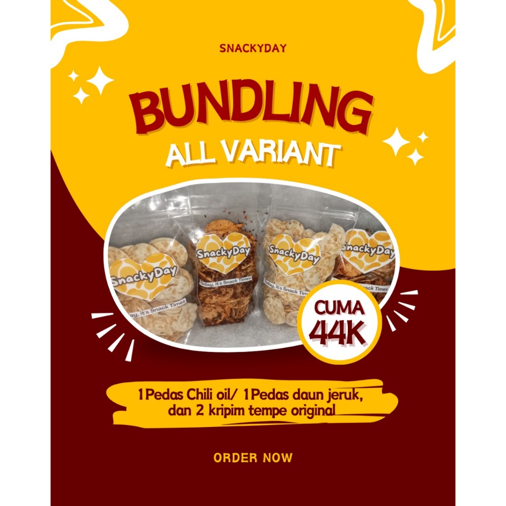 

(SNACKYDAY) Pakat bundling keripik tempe chili oil, pedas daun jeruk, dan original 500 gram